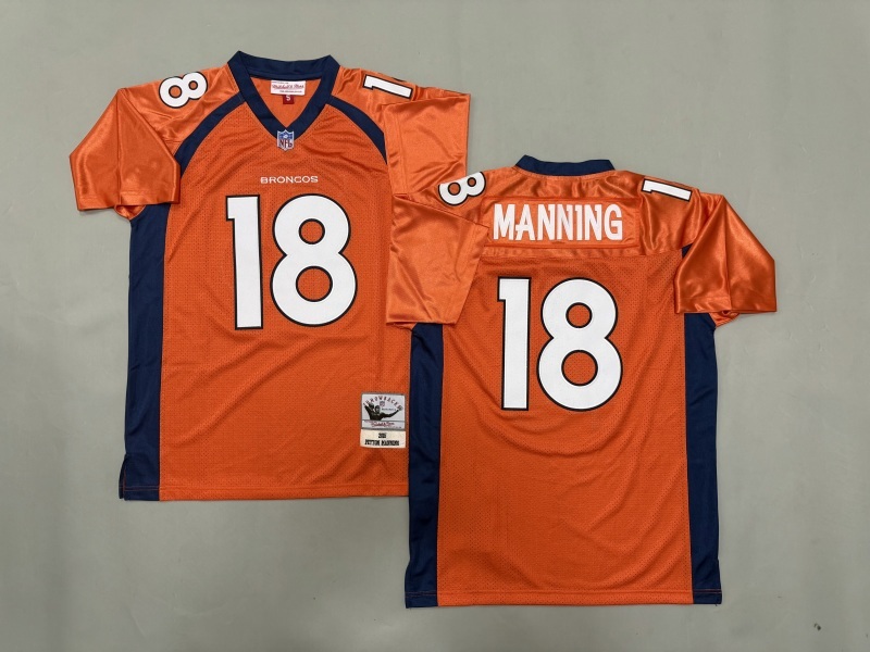 Men 2025 Denver Broncos #18 Manning orange Throwback Limited NFL Jersey style 001